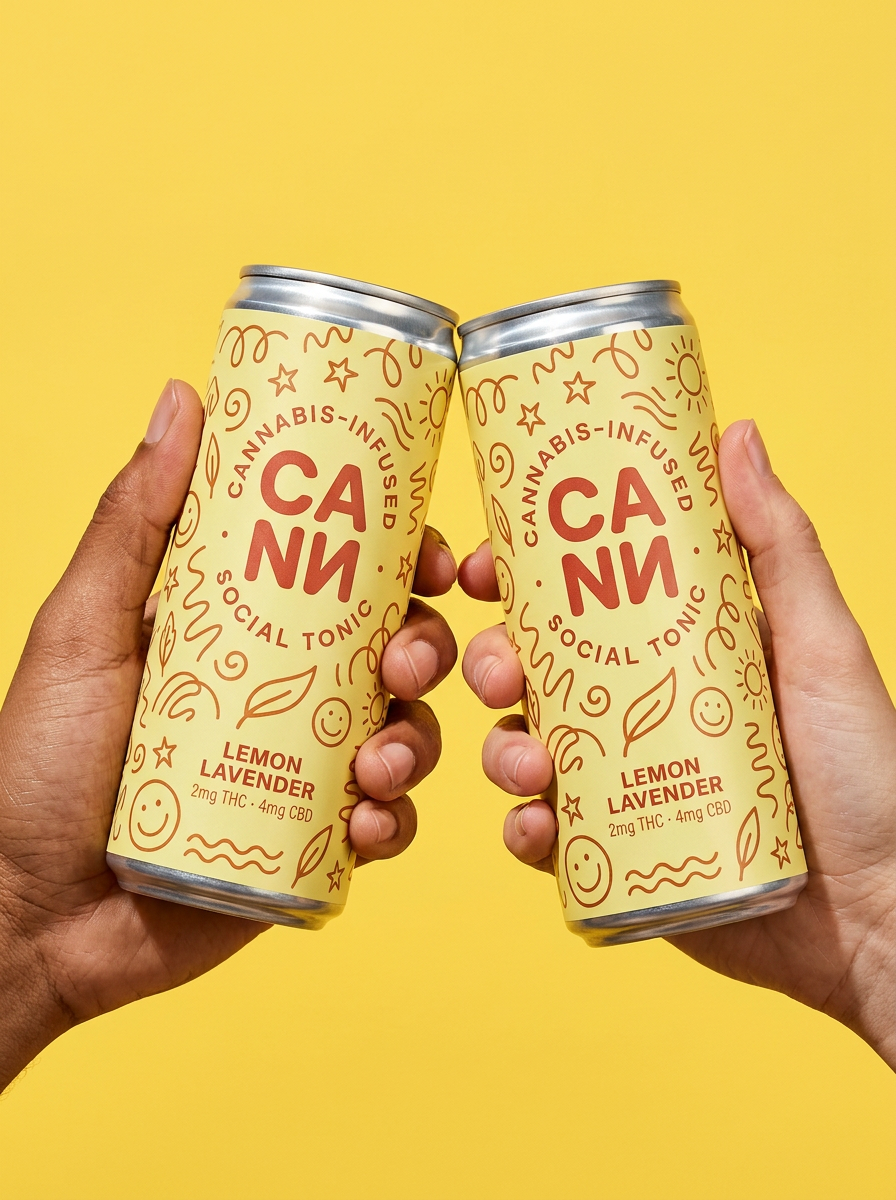 Two hands toasting Cann cans