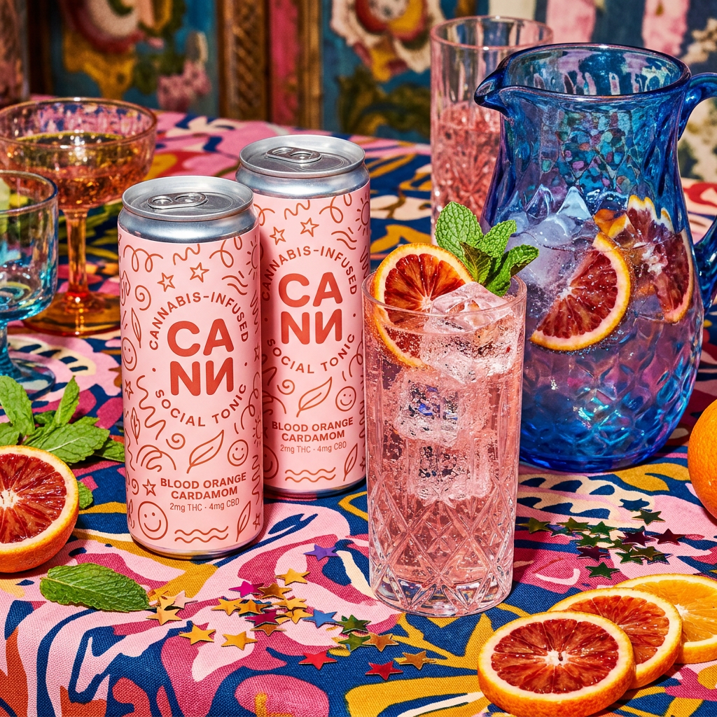 Pink cans on a table