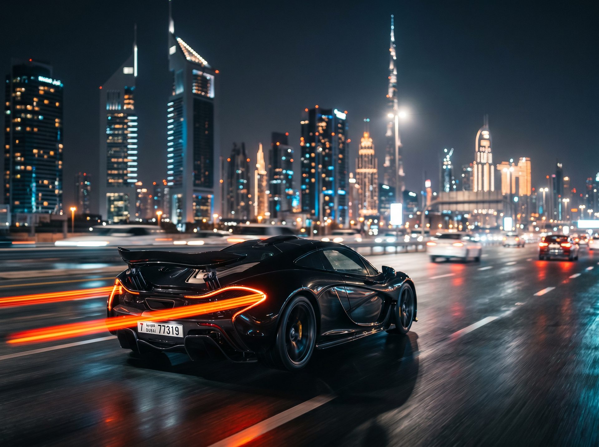 Supercar de nuit sur Sheikh Zayed Road