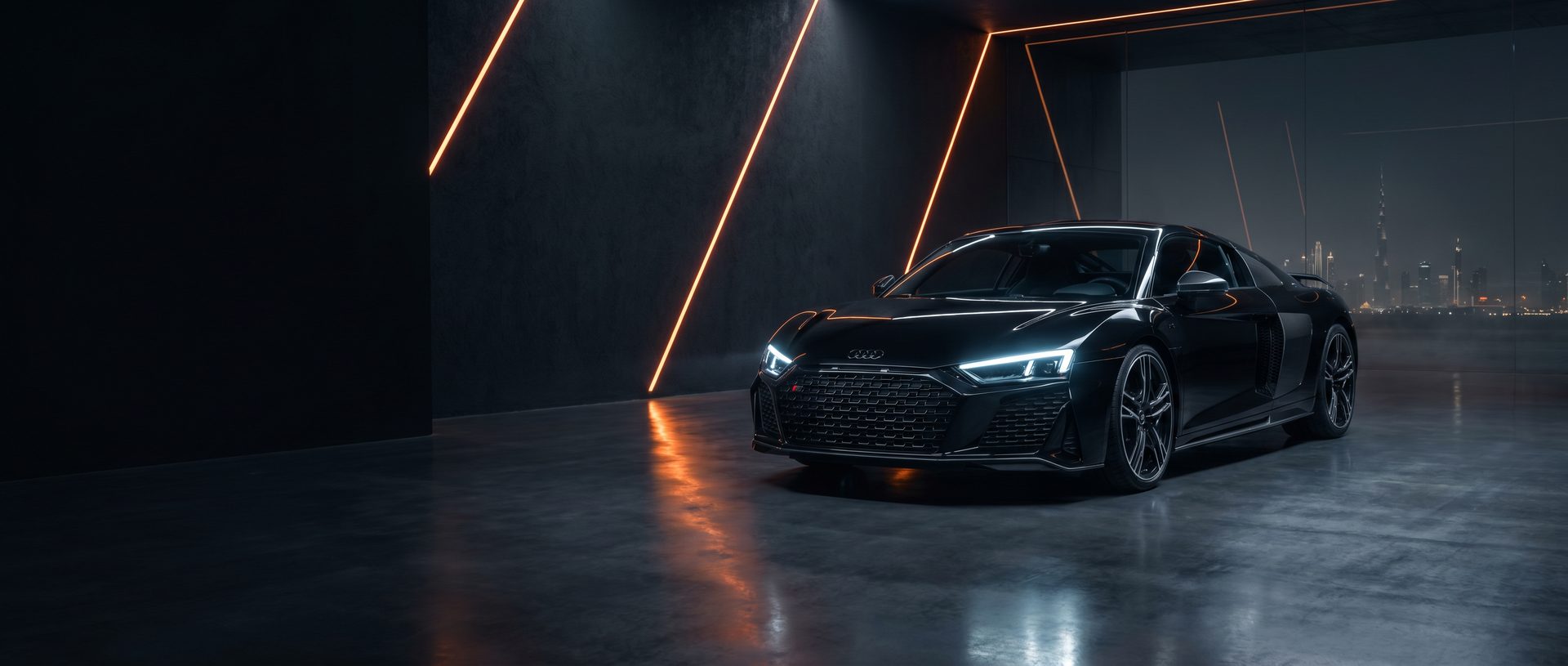 Supercar noire dans le showroom Velaro à Dubaï